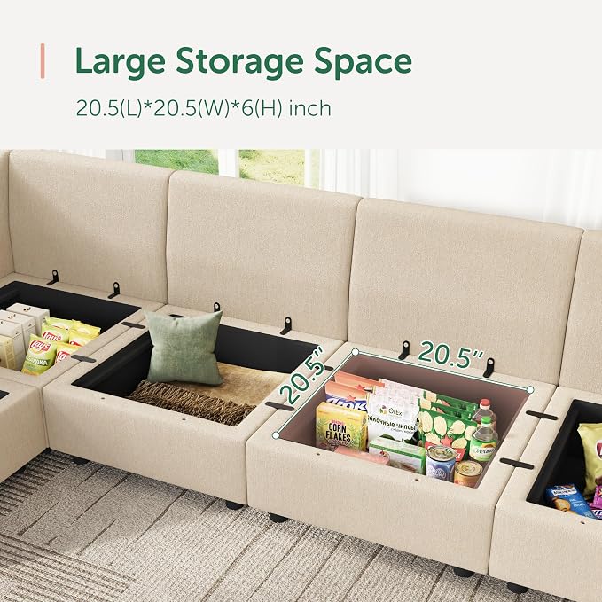HONBAY Modular Sectional Sofa Couch with Storage, Modern U Shaped Sectional Sofa, Convertible Couches for Living Room - Beige