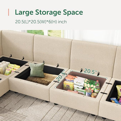 HONBAY Modular Sectional Sofa Couch with Storage, Modern U Shaped Sectional Sofa, Convertible Couches for Living Room - Beige