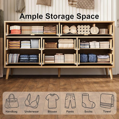 Fluted Dresser for Bedroom with 8 Drawers, Wooden Dresser with Metal Handle, Modern Storage Organizer for Bedroom, Wood Closet for Hallway, Living Room, Natural Oak BDR104Y