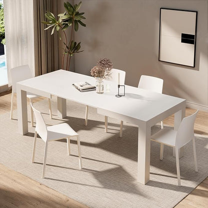 Mobili Fiver, Iacopo Extendable Dining Table, 55.1(86.6) x35.4 in, Ashwood White, for 6-10 People, Expandable Dining Table for Kitchen, Living Room, Italian Furniture