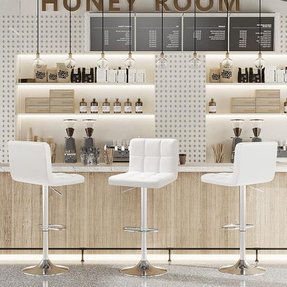 Furniwell Bar Stools Modern Pu Leather Swivel Adjustable Barstools Armless Counter Height Swivel Bar Stool Synthetic Leather Height Square Barstool with Set of 2 (White)