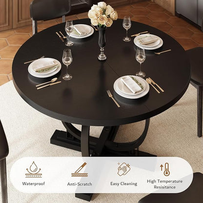 iPormis 59'' Extendable Round Dining Table for 4 to 6, Oval Kitchen Table with Sturdy X-Base Metal Legs, MDF Board with Backboard Clasp, Space Saving, Easy Assembly, Kitchen Dining Living Room, Black