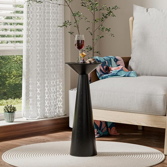 COZAYH Farmhouse Tall Pedestal End Table Small Solid Wood Martini Table Plant Stand Modern Round Drink Table for Small Space Living Room, Black