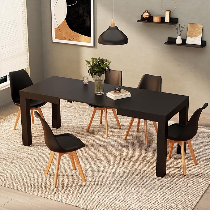 Mobili Fiver, First Extendable Table, 47.2(78.7) x31.5 in, Ashwood Black, for 6-8 People, Expandable Dining Table for Kitchen, Living Room, Italian Furniture