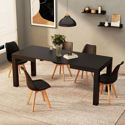 Mobili Fiver, First Extendable Table, 47.2(78.7) x31.5 in, Ashwood Black, for 6-8 People, Expandable Dining Table for Kitchen, Living Room, Italian Furniture