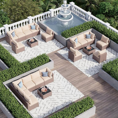 Aoxun 7 Piece Patio Furniture Set, Wicker Patio Sectional Sofa, Outdoor Furniture Set with Thickened Cushion, Brown