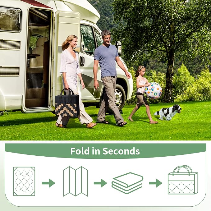 GENIMO 5'x8'Outdoor Rug Waterproof, Reversible Mats, Area Rug, Plastic Outside Carpet, Geometric Rv Mat for Patio Camping Rv Picnic Backyard Deck Balcony Porch Beach Trailer (Black & Brown)