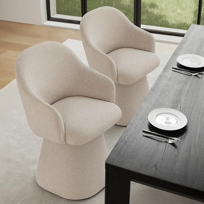 KISLOT Swivel Dining Chairs Set of 1, Upholstered Modern Barrel Dining Chairs with 360° Swivel Base, Chenille Velvet Fabric Accent Kitchen Chairs with Arms, Padded Dining Room Chairs, Sand