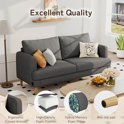 70" Modern Loveseat Sofa with USB Type-C Ports, Linen Fabric 2-Seater Deep Seat Couch, Cozy Small Couch Sofa for Living Room Bedroom Office Apartment (Dark Grey)