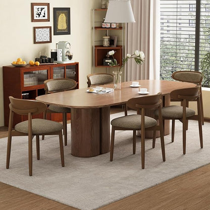 Wooden Dining Chairs Set of 6, Modern Fabric Upholstered Dining Room Chair, Kitchen Side Chairs, Farmhouse Dinner Chair with Curved Back for Kitchen, Camel