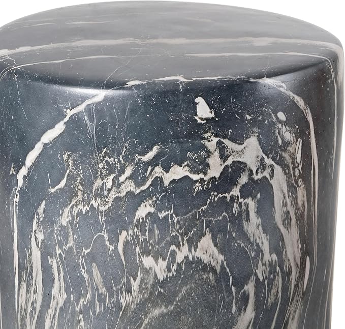 JONATHAN Y Black Marble Polyresin Accent Table, 13" x 16.75" Modern Minimalist Column Side Table, Indoor/Outdoor Faux Marble Pedestal End Table & Plant Stand TBL1101C