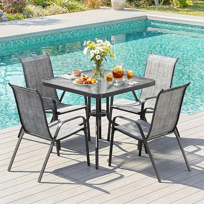 TLSUNNY Patio Dining Set 5 Pieces, All Weather Outdoor Furniture W/30"X 30" Table and 4 Stackable Textilene Chairs, Metal Table and Chairs for Lawn, Garden, Poolside, Backyard (Umbrella not Included)