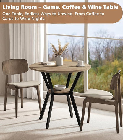 MECHYIN Round Dining Table, 31.5" Small Kitchen Table with Storage, Space Saving Dining Table, Rustic Wood Table with Metal Legs for Apartment, Dining Room & Kitchen Nook