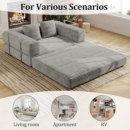 BSHOMGI 4 in 1 Convertible Sofas Boneless Couches with 2 Pillow, Modern Corduroy Futon Bed, Modular Queen Sofa with Pull-Out Bed, LoveSeat for Living Room, Small Space Apartment 53.15" Double Sofa
