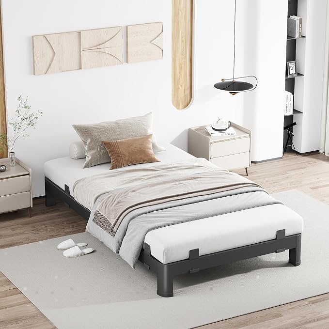 MAF 6 Inch Twin XL Metal Platform Bed Frame with Anti-Collision Round Legs, Black 3500 Lbs Heavy Duty Bed Frame Steel Slats Support, No Box Spring Needed, Easy Assembly
