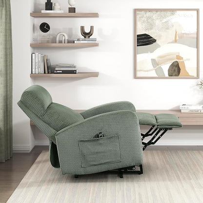 Lexicon Power Lift Recliner Chair for Elderly with Remote Control, Gentle Lift Motion, Side Pocket Armrest, Corduroy Upholstered Electric Recliner for Living Room/Bedroom, Easy Assembly, Green
