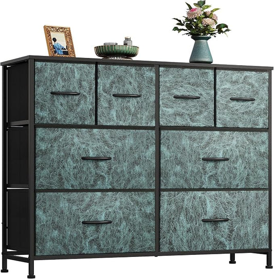 WLIVE Dresser for Bedroom with 8 Drawers, Wide Fabric Dresser for Storage and Organization, Bedroom Dressers, Chest of Drawers for Living Room, Closet, Hallway, Vintage Green