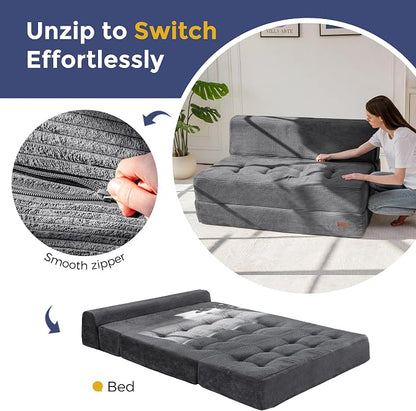 MAXYOYO 8" Folding Sofa Bed, Fold Out Chair Bed, Convertible Floor Sofa Couch, High-Density Foam Tufted Lounge Couch for Living Room Bedroom Dorm, Loveseat, Dark Grey