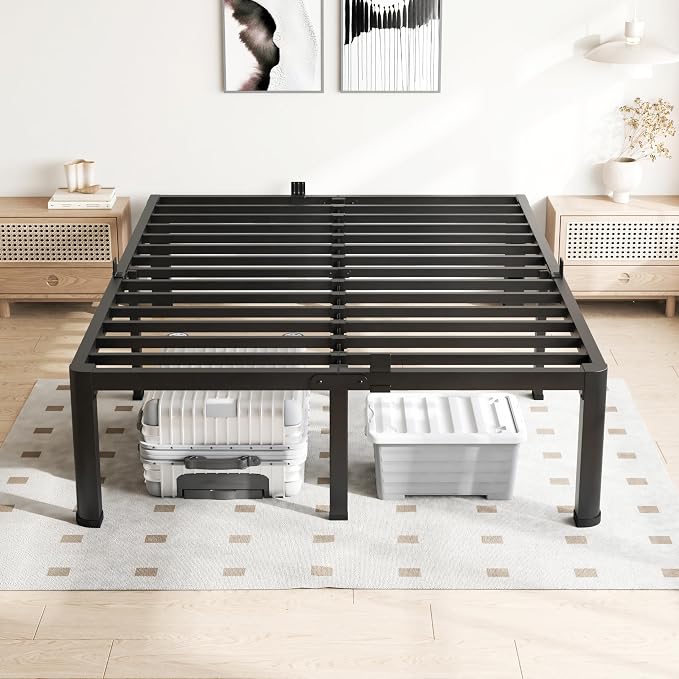 VIPSHOW 12 Inch California King Bed Frame, 3500Lbs Heavy Duty Metal Platform with Round Corner Legs Mattress Slide Stopper, Steel Slat Support No Box Spring Needed, Noise Free, Non-Slip, Easy Assembly