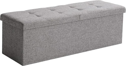 45.3 Inches Foldable Seat Footrest Shoe Bench End of Bed Storage with Flipping Lid, 166L Upholstered Tufted Bench, Linen Fabric Grey