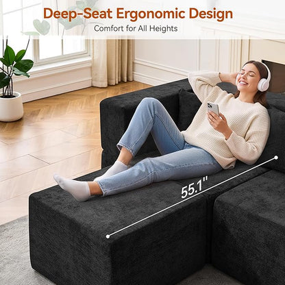 MONVANE Modular Sectional Sofa, Oversized 8 Seat Convertible U Shaped Couch with Ottoman, Comfy Chenille Cloud Couch with Deep Seat, Sectional Couches for Living Room, No Assembly Required, Black