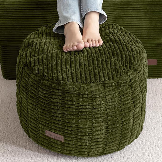 HIGOGOGO Pouf Ottoman Stuffed Round Modern Foam Filled Foot Rest Poufs for Living Room Chair Decorative 20 X 15 Inches Boho Relax Stool for Wedding Christmas Party, Green