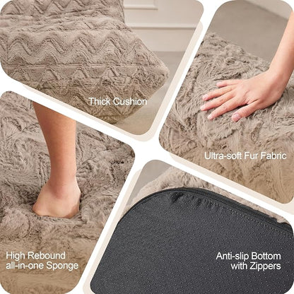 Hobestluk Giant Bean Bag Chair Faux Fur BeanBag Couch for Living Room | Brown Chevron, 3-Seater,Ergonomic Design,Memory Foam,Anti-slip Bottom,No Assembly Required,Decorative Style for Living Room