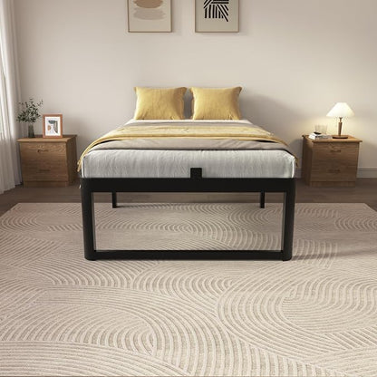 ZTH Twin Size Metal Platform Bed Frame 14 in, No Box Spring Needed, Black | Heavy duty support, Underbed storage, Noise-free design, Anti-slip clips, Rounded legs, Easy assembly, Headboard compatible