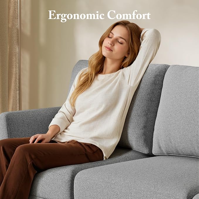 Busaurus 3 Seater Sofa Couch with Deep Seats, 89" Mid Century Modern Upholstered Sofa with Armrests, Comfy Couches for Living Room, Bedroom, Apartment and Office, Grey