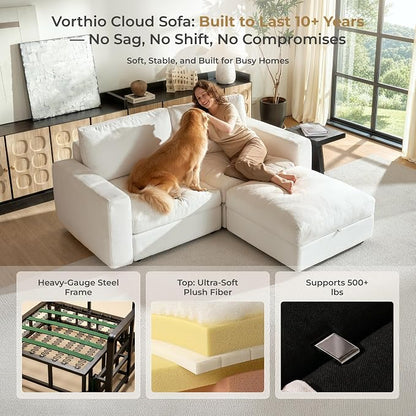 Cloud Couch Sectional 81.1'' Oversized Modular Deep Seat Sofa L Shaped Comfy White Cloud Couch with Washable Cover for Living Room Loveseat with Ottoman