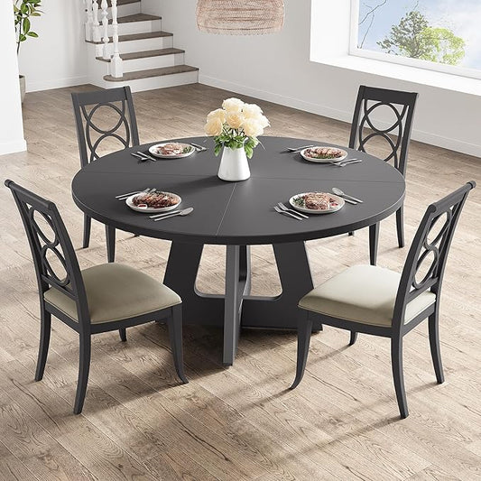 GAOMON 47 Inch Round Dining Table for 4-6 People, Circle Dinner Table with Wooden Cross Pedestal Base, Farmhouse Kitchen Furniture for Dining Room, Living Room, Kitchen (Table Only) - Black
