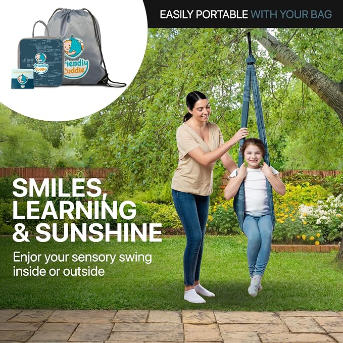 Indoor Sensory Swing for Kids or Outdoor – Holds 300lbs, Double-Layer, & 360° Swivel, Calming Compression Therapy Swing Hammock for Kids & Adults with All Hardware – Sensory-Motor Toys & Gifts