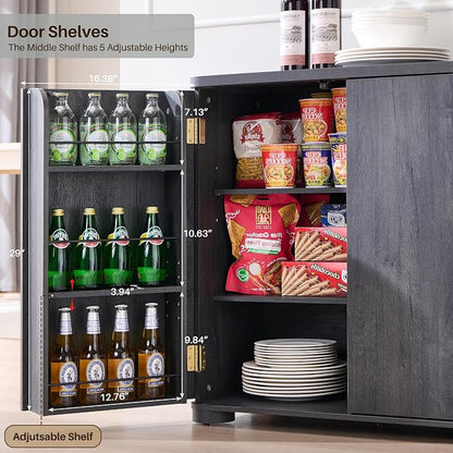 IFGET Curved Buffet Cabinet with Doors, 66" Large Sideboard Buffet Storage Cabinet with 4 Doors and Shleves, Modern Coffee Bar Station Wood Kitchen Table for Kitchen, Dining Room, Dark Grey
