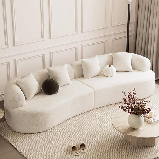 131" Curved Modular Sectional Sofa for Living Room, Modern Chenille Oversized Cloud Couch Sofa, Luxury Plush Extra Deep 4-Seater Boucle Couch for Apartment‌‌, No Assembly Required, Cream White