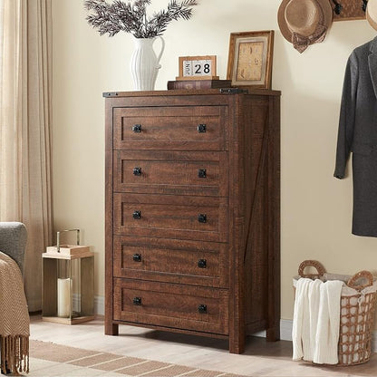 T4TREAM 48" Tall Farmhouse 5-Drawer Dresser for Bedroom, Reclaimed Barnwood | Rustic chests of drawers, Wood Storage Cabinet, Metal Handle, Unique Corner Accent, Bedroom, Living Room, Hallway