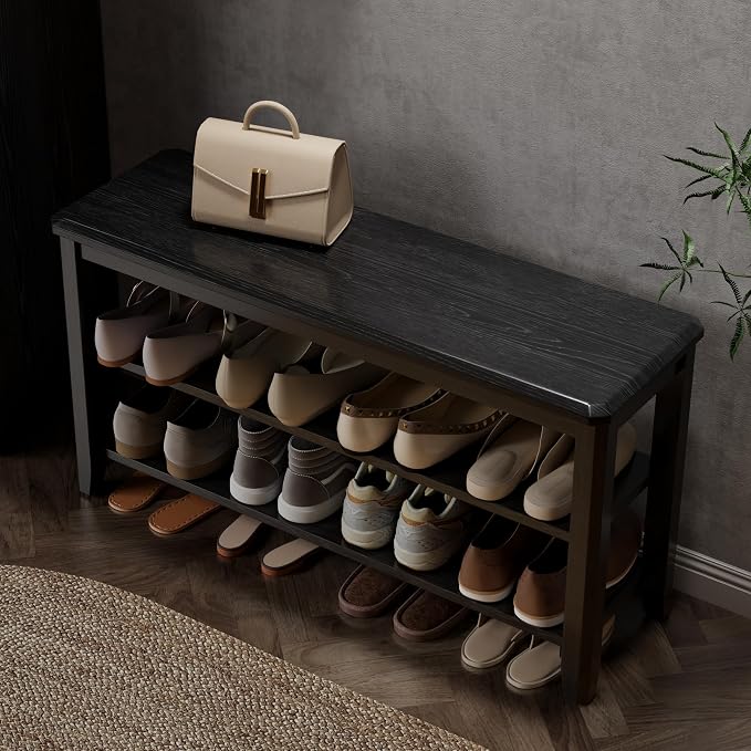 AQIMUELE Wood Shoe Rack Bench for Entryway, 2 Tier Shoe Rack for Front Door Entrance, Shoe Bench with Shoe Storage for Entryway, Bedroom, 39.4"