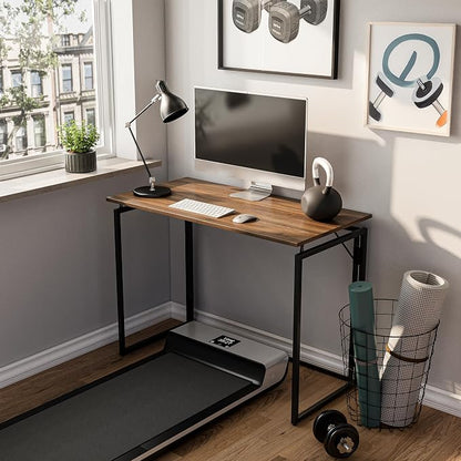 alawooder 31.5" Folding Desk: No Assembly, Wood Top for Small Spaces | Home office desk, holds 150 lbs, folds flat to 2.3 in, splash-proof wood top, sturdy metal frame