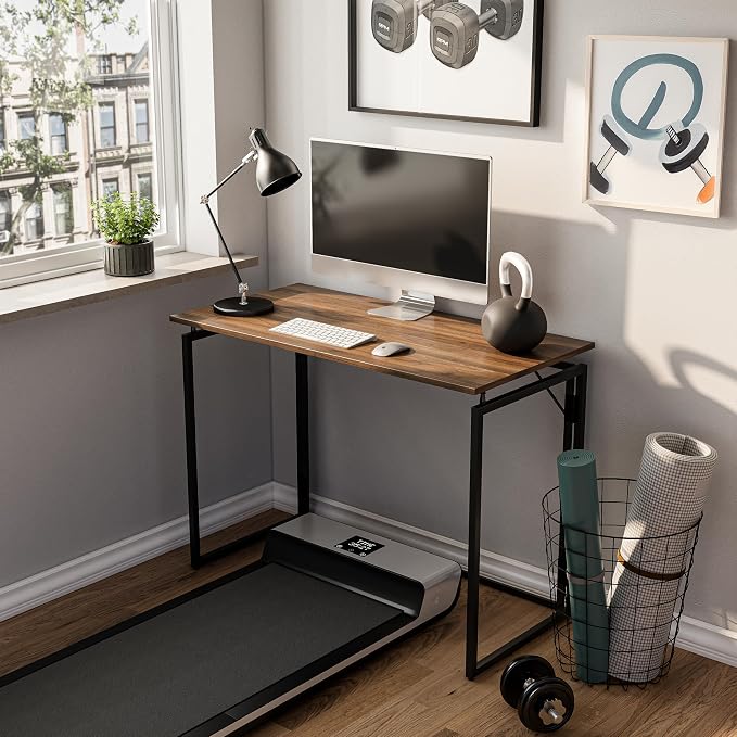 alawooder 39.4" Folding Desk: No Assembly, Wood Top for Small Spaces | 39.4 in dual-monitor workspace, holds 150 lbs, folds flat to 2.3 in, splash-proof top, home office or gaming