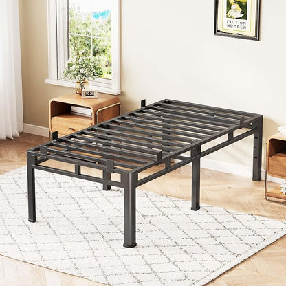 ROIL 22 Inch Twin Size Bed Frame, Metal Bed Frame & Box Spring 2 in 1 Platform with Round Corner Legs, 4000LBS Double Layer Bed Frame with Headboard Holes Mattress Baffles, Noise-Free Easy Assembly