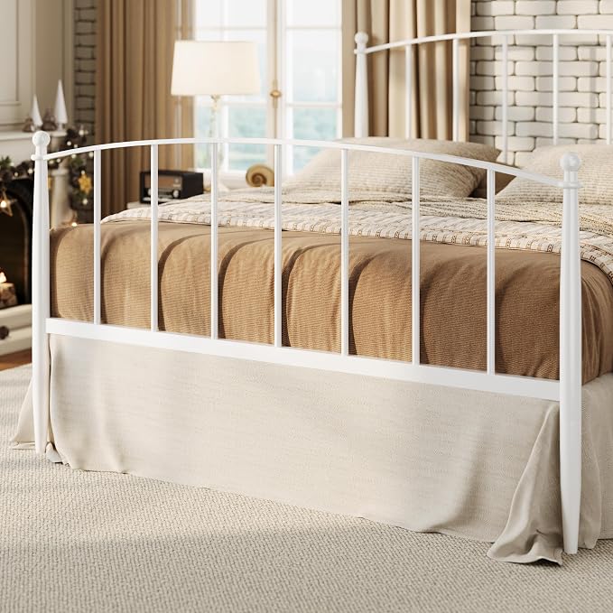 SHA CERLIN Full Size Metal Platform Bed Frame with Victorian Style Iron-Art Headboard and Footboard, Easy Assembly, No Box Spring Needed, White