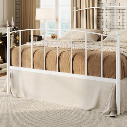 SHA CERLIN Queen Bed Frame, Metal Platform Bed with Victorian Style Iron-Art Headboard and Footboard, Easy Assembly, No Box Spring Needed, White