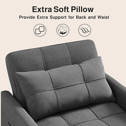 Ahomly Convertible Sofa Chair Bed, 3-in-1 Multi-Functional Sleeper Chair Bed, Adjustable Backrest Recliner with Modern Linen Fabric for Living Room Bedroom Apartment Small Space, Dark Grey