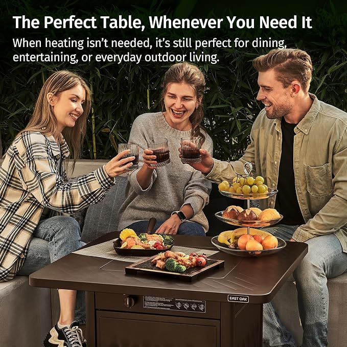 East Oak 32" Outdoor Propane Fire Pit Table | 50,000 BTU Gas Fire Pit Table for Outside with Magnetic Lid | Storage Basket & Lava Rocks | CSA Certified for Patio, Garden & Backyard | Brown