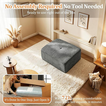 37" Oversized Boneless Couch, Comfort Cloud Sectional Couches for Living Room, Modular Sofa High Back & Extra Deep Seat, No Assembly, Soft Chenille Fabric (Dark Grey, 37 inch-Single Ottoman)