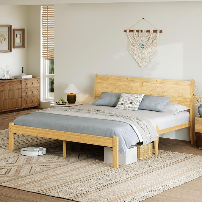 RLDVAY 14 Inch Bamboo King Size Bed Frame, Platform Bamboo Wood Bed with Headboard, No Box Spring Needed, Heavy Duty Metal Slats, Easy Assembly, Noise Free, Bed Frame King