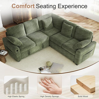 Hanherry Sectional Couch with Pull Out Sofa Bed,Corduroy Sleeper Sofa with 2 Seat Storage & USB Charging,Comfy L Shaped Modular Couches for Living Room,Apartment