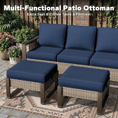 Joyside Outdoor Patio Chairs, 4 Pieces Wicker Rattan Furniture Set, 2 Patio Chairs, 2 Ottoman and 1 Table, Metal Wide Armrest, Thick Cushions and Deep Seating for Garden, Backyard, Porch, Deck