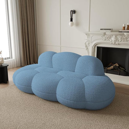 JACH 3 Seater Cloud Sofa for Living Room, Modern Sherpa Upholstered Couch, Minimalist Leisure Sofa, Comfy Cloud Couch for Apartment, Small Space, No Assembly Required (Blue)