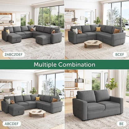 HONBAY Modular Sectional Sleeper Sofa with Pull Out Couch, Oversized U Shaped Sleeper Pull Out Bed with Storage Sectional Couches for Living Room - Dark Grey