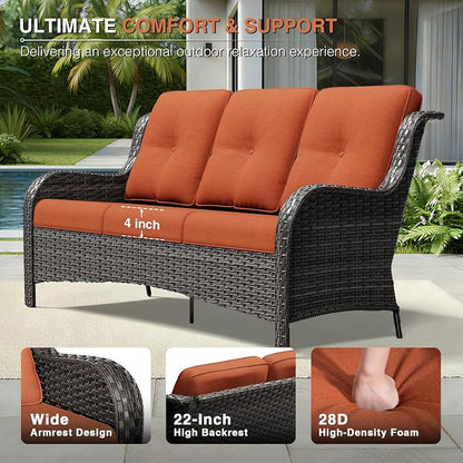 Joyside Outdoor Patio Couch Set, Outdoor Wicker Sofa with High Back, Deep Seating, Wide Armrest, Thickened Cushions, Patio Sofa for Deck, Porch Use